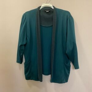 Michele Lamy Made In USA Green Open Cardigan With Front Panel Pockets Size 2